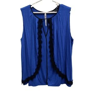 Single Womens Fairy Romantic Top Size 2X Blue Layered Lace Sleeveless Casual NWT